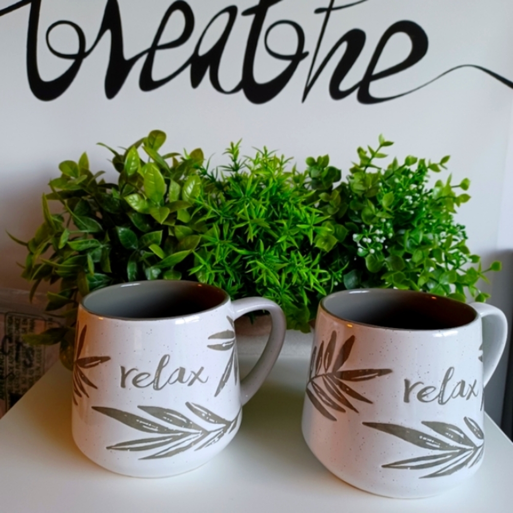 White Relax Coffee Mugs Set of 2